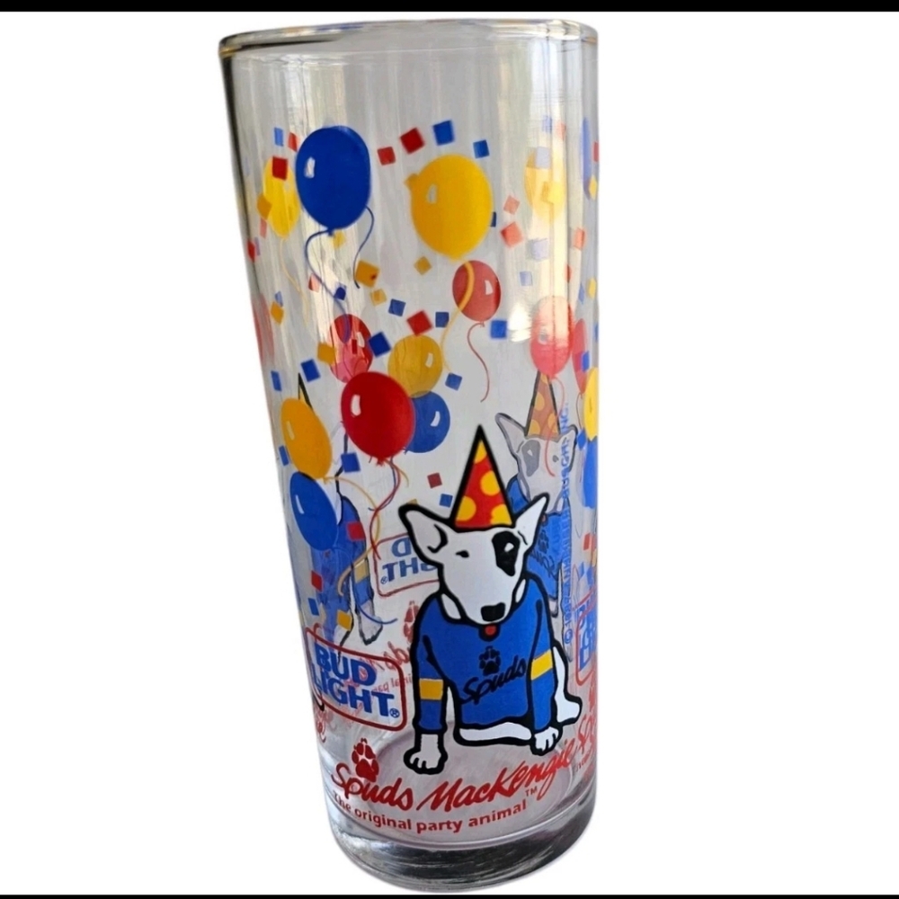 Vintage 1987 Spuds MacKenzie Bud Light Anheuser Busch Tumbler Glass 6"